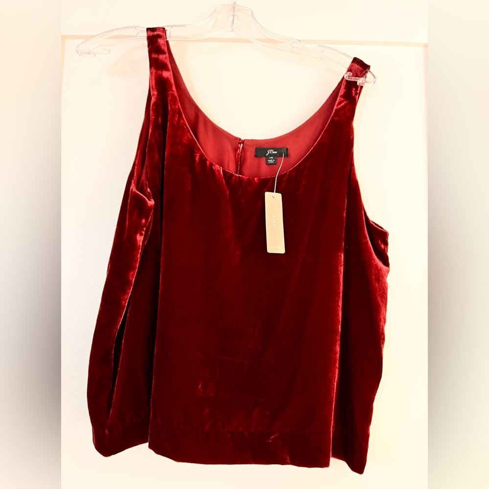 J. Crew Velvet Scoop Neck Tank Top — Dark Red Wine color Size US 14 BNWT